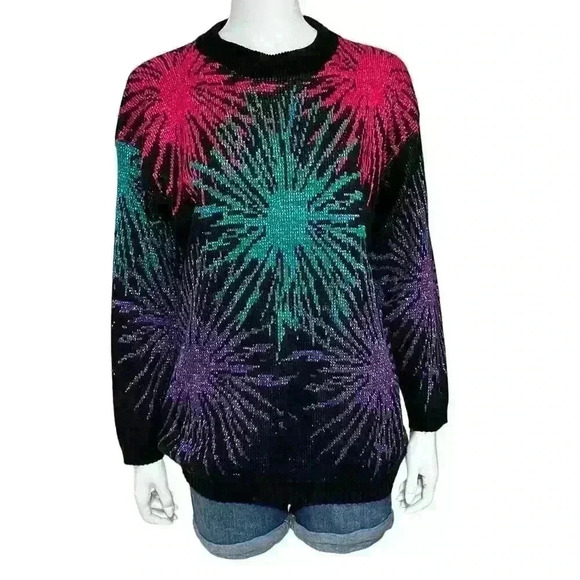Nan Dorsey Fireworks Print Vintage Sweater XL - Picture 1 of 10